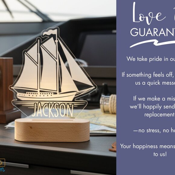 Personalized Boat Night Light – Custom LED Lamp for Kids - Picture 6 of 8